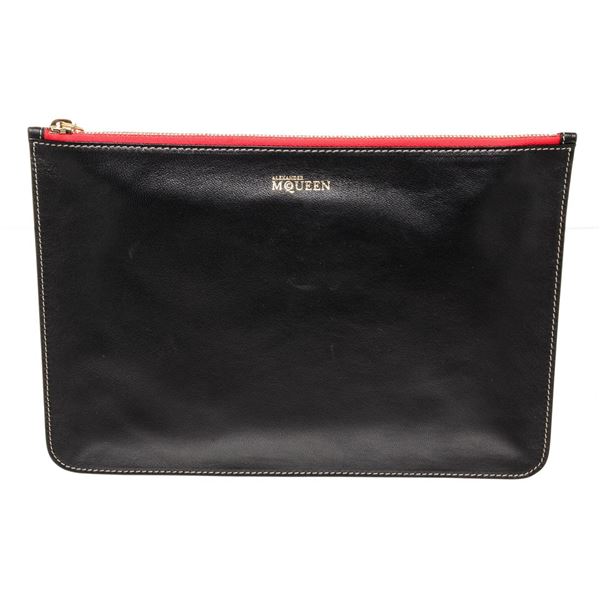 Alexander McQueen Black Leather Zip Clutch Bag