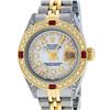 Image 1 : Rolex Ladies 2 Tone Mother Of Pearl String Diamond Lugs & Ruby Datejust Wriswatc