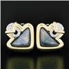 Image 7 : Vintage 18k Gold Triangular Cabochon Sapphire & Round Diamond Geometric Earrings