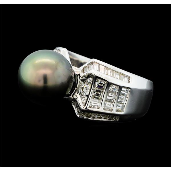 1.49 ctw Diamond and Black Pearl Ring - Palladium