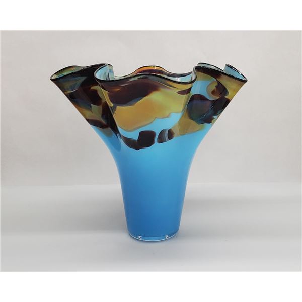 Blue Speckled Fluted Vase by Seattle Glassblowing Studio