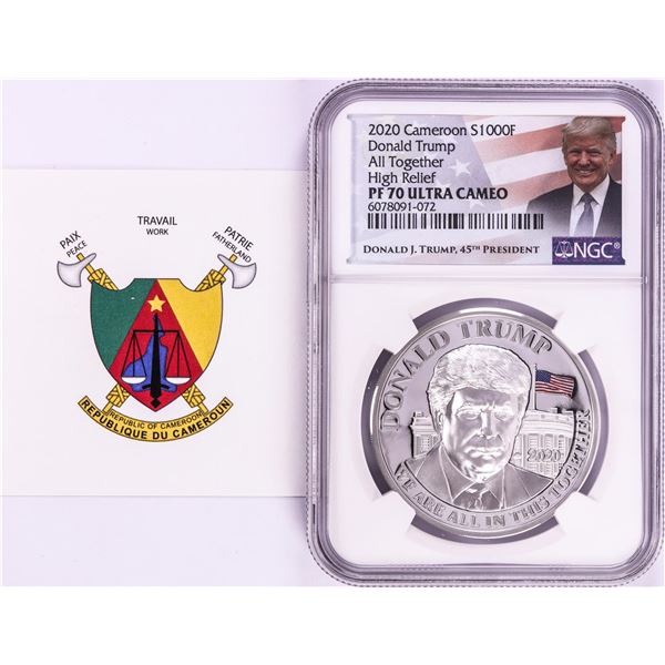 2020 Cameroon S1000F Donald Trump All Together High Relief PF 70 Ultra Cameo 1oz