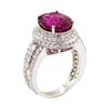 Image 4 : 7.49 ctw Oval Mixed Rubellite And Round Brilliant Cut Diamond Ring - 18KT White