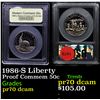 Image 1 : Proof 1986-S Liberty Modern Commem Half Dollar 50c Graded GEM++ Proof Deep Cameo By USCG