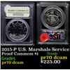 Image 1 : Proof 2015-P U.S. Marshals Service Modern Commem Dollar $1 Graded GEM++ Proof Deep Cameo By USCG