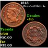 1848 Braided Hair Large Cent 1c Grades vf, very fine