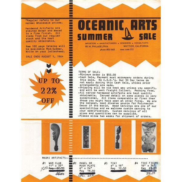 OCEANIC ARTS SUMMER 1964 SALE CATALOG