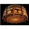 Image 1 : OCEANIC ARTS - LARGE CUSTOM ROUND TAPA DRUM LAMP with BAMBOO TRIVET BOTTOM.