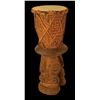 Image 1 : A TALL CARVED TAHITIAN THREE-LEGGED DRUM.