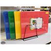 Image 1 : SET OF 4 MIXED COLOURED CUTTING BOARDS & RACK