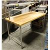 Image 1 : 5' BUTCHER BLOCK TABLE WITH STAINLESS SHELF