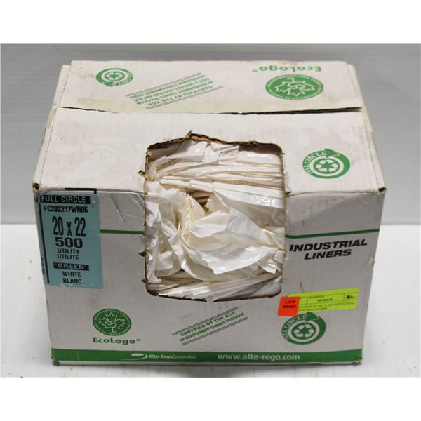 OPEN BOX OF 20  X 22  INDUSTRIAL WHITE BAG LINERS