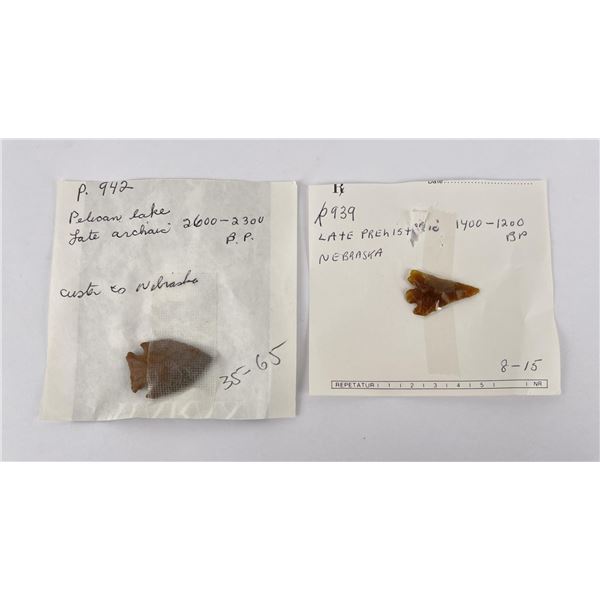 Pair of Archaic Prehistoric Nebraska Arrowheads