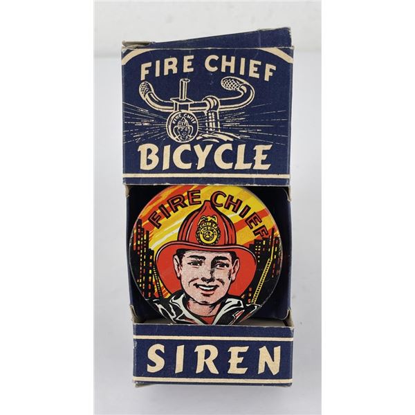 Fire Chief Bicycle Siren Tin Litho Toy