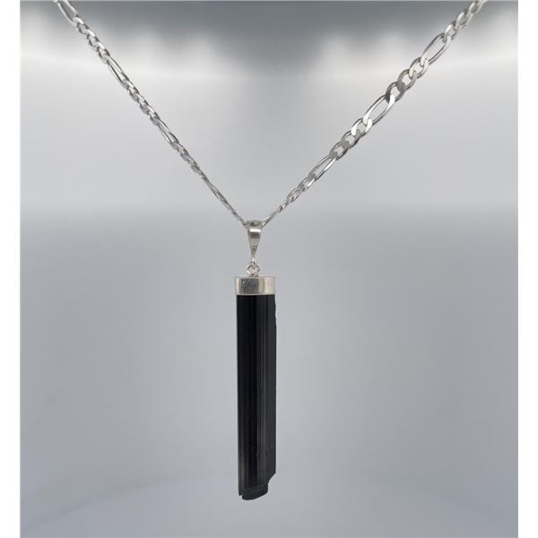 Black Tourmaline Spire Sterling Silver Necklace