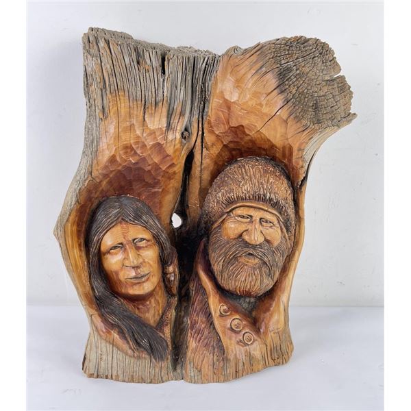 Montana Cottonwood Carving Trapper Man Wife