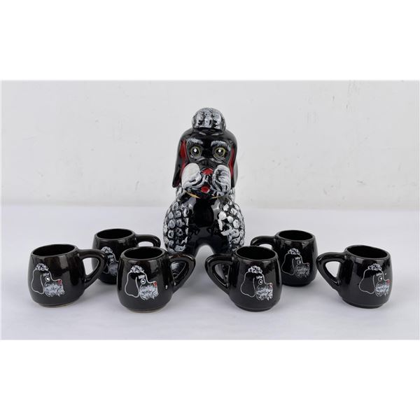 Ceramic Poodle Whiskey Decanter Set