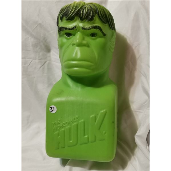 Vintage Marvel Hulk piggy bank, 15" high, Original
