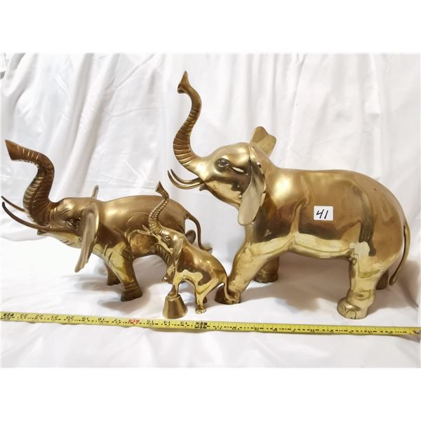 3 brass elephants, 14" X 15", 13" X 11", 8" X 8" large sizes