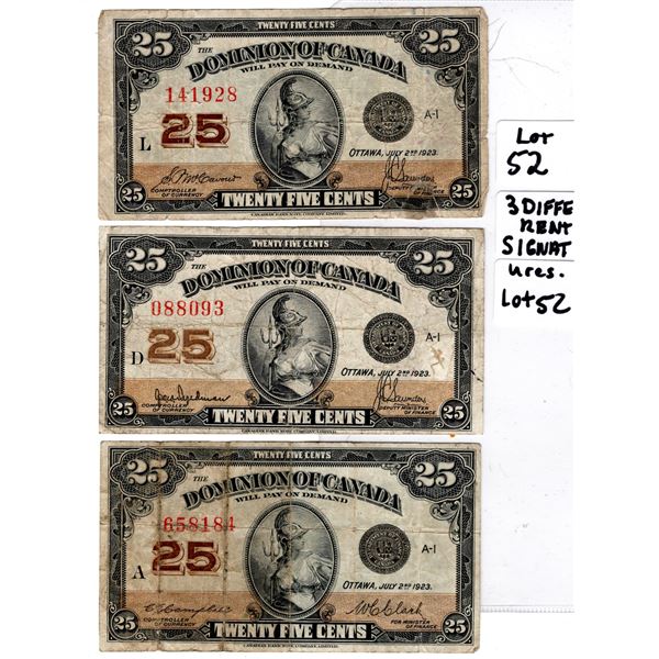 1923 SHINPLASTER LOT OF 3 DIFFERENT SIGNATURES