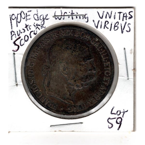 1900 AUSTRIA 5 CORONA HAS EDGE WRITING 23.92GRAMS