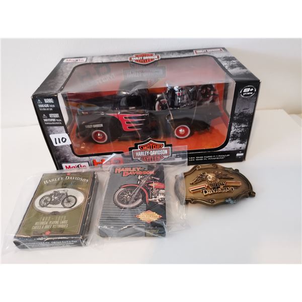 Harley Davidson 1:24 1948 Ford Belt buckle and cards