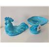 Image 3 : Vintage rooster blue milk glass candy dish on pedestal