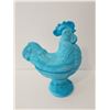 Image 4 : Vintage rooster blue milk glass candy dish on pedestal