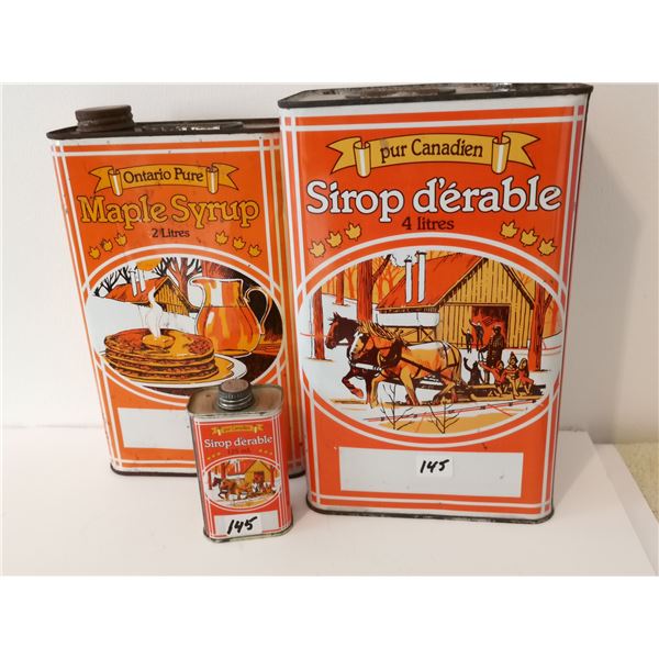 3 Ontario pure maple syrup tins