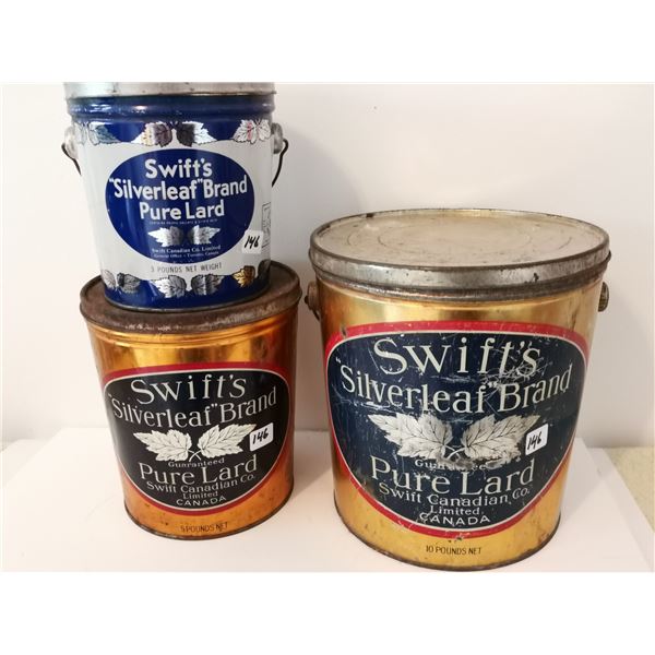 3 Vintage swift's Silverleaf brand lard tins