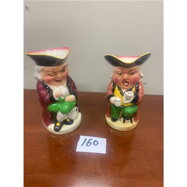 2 Toby mugs 6" tall Burlington ware - the winker & the singer