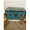 Image 1 : Child's trunk - tin. 18" W X 10" H X 10" D, has 2 drawers & hangers