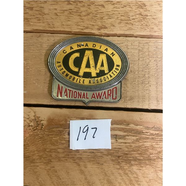 CAA license plate badge, metal