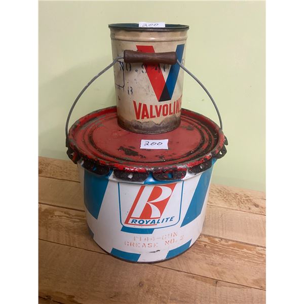 Royalite grease pail and Valvoline 5 lb grease can