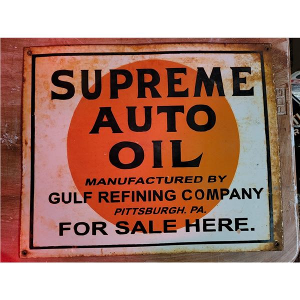 Fantasy Gulf Supreme auto oil porcelain sign 21" X 18"