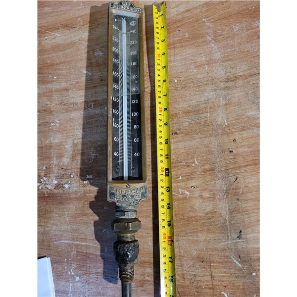 18" brass crescent heat gauge - steam tractor or steam plant, needs glass