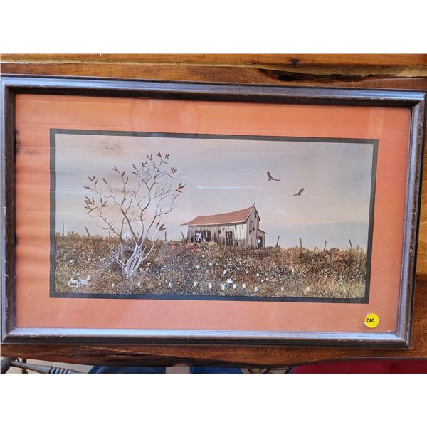 Prairie Barn / Hawks print 22 X 14" signed "Ampel" 1975 *Matches print in lot 241*