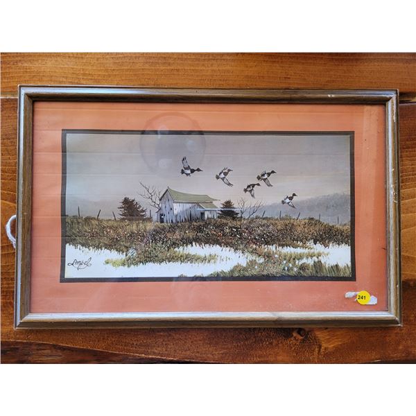 Prairie Barn / Ducks print  22 X 14" signed "Ampel" 1975 *Matches print in lot 240*