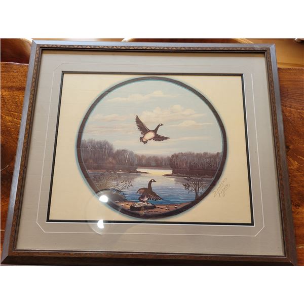 Oil painting by Sask artist Sanford Fischer Canada geese - signed *matches lot 247*