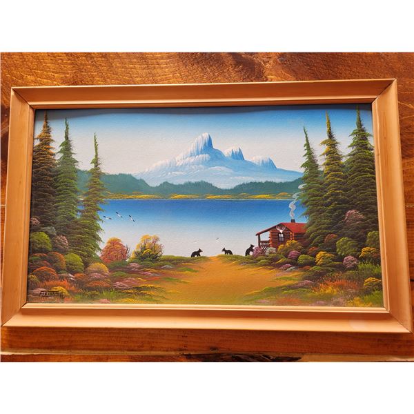 3 bear cubs by Sask artist Levine Flexhaug 26" X 16" signed 'Flexhaug' highly collectible