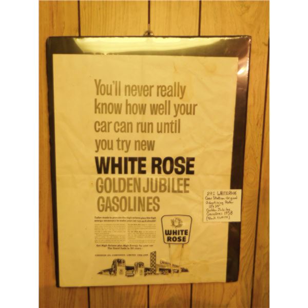 18 BY 24” ORIGINAL WHITE ROSE 1958 GAS STATION POSTER BLACK & WHITE