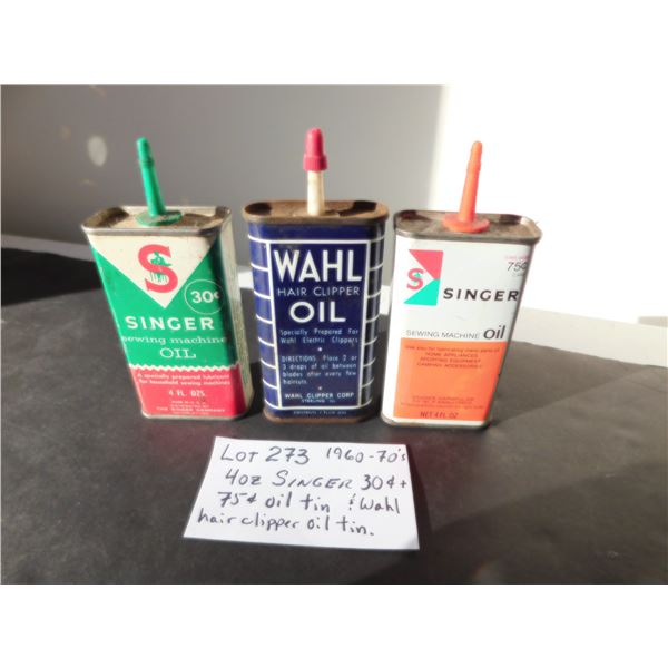 1960/70’S SINGER 30 CENT & 75 CENT & WAHL HAIR CLIPPER 4OZ OILERS