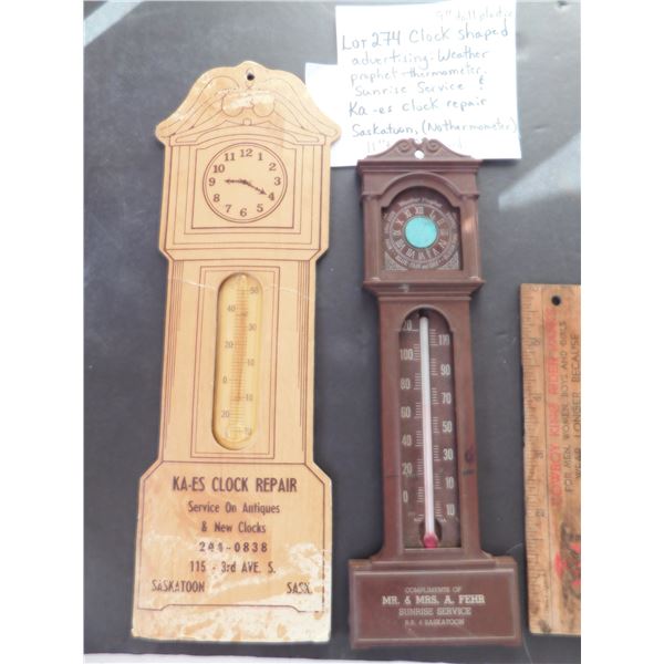 CLOCK SHAPED ADVERTISING WEATHER PROPHET & KAES CLOCK REPAIR