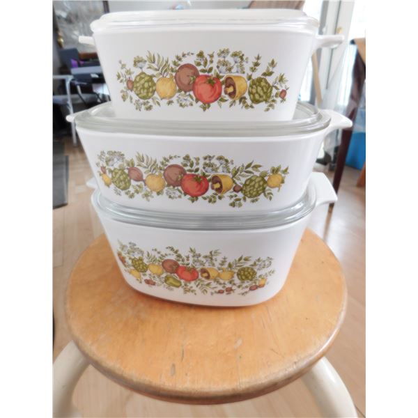 VINTAGE CORNING WARE CASSEROLE SET WITH LIDS ORIGINAL BOX ( NO CHIPS OR CRACKS) SPICE 0’LIFE
