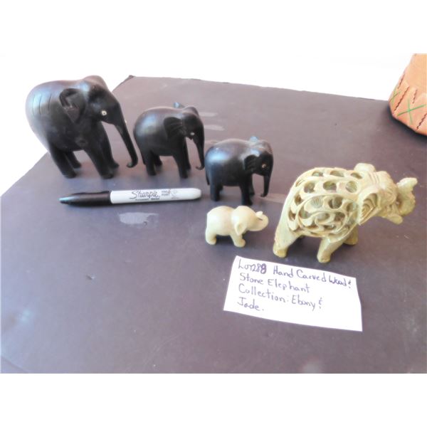 HAND CARVED EBONY AND STONE ELEPHANT COLLECTION