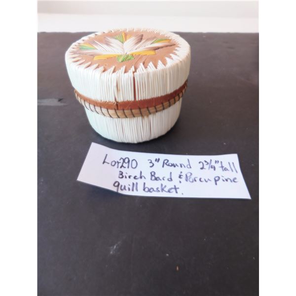 BIRCH BARK & PORCUPINE QUILL 3” ROUND LIDDED BASKET