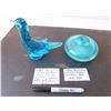 Image 1 : CONTROLLED BUBBLES ART GLASS BLUE BIRD AND DONUT HOLE VASE
