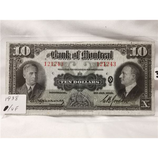 1938 $10 Bank of Montreal Charter Bank Note