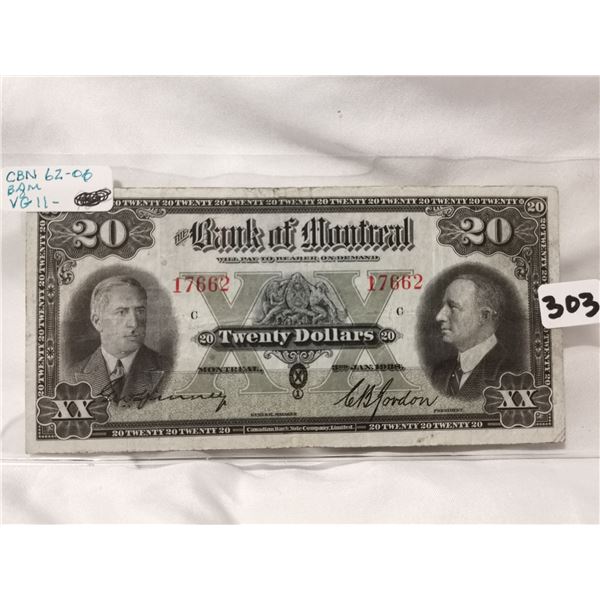 1938 $20 Bank of Montreal Charter Bank Note