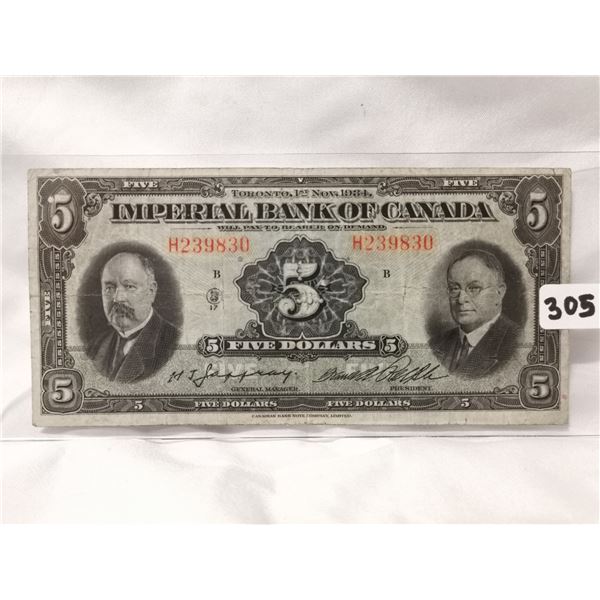 1934 Imperial Bank $5 Charter Bank Note